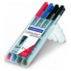 ESTUCHE 4 MARCADORES LUMOCOLOR PERMANENTE PUNTA MEDIA 1MM. SURTIDOS STAEDTLER 317 WP4 (Espera 4 dias) en Huesoi